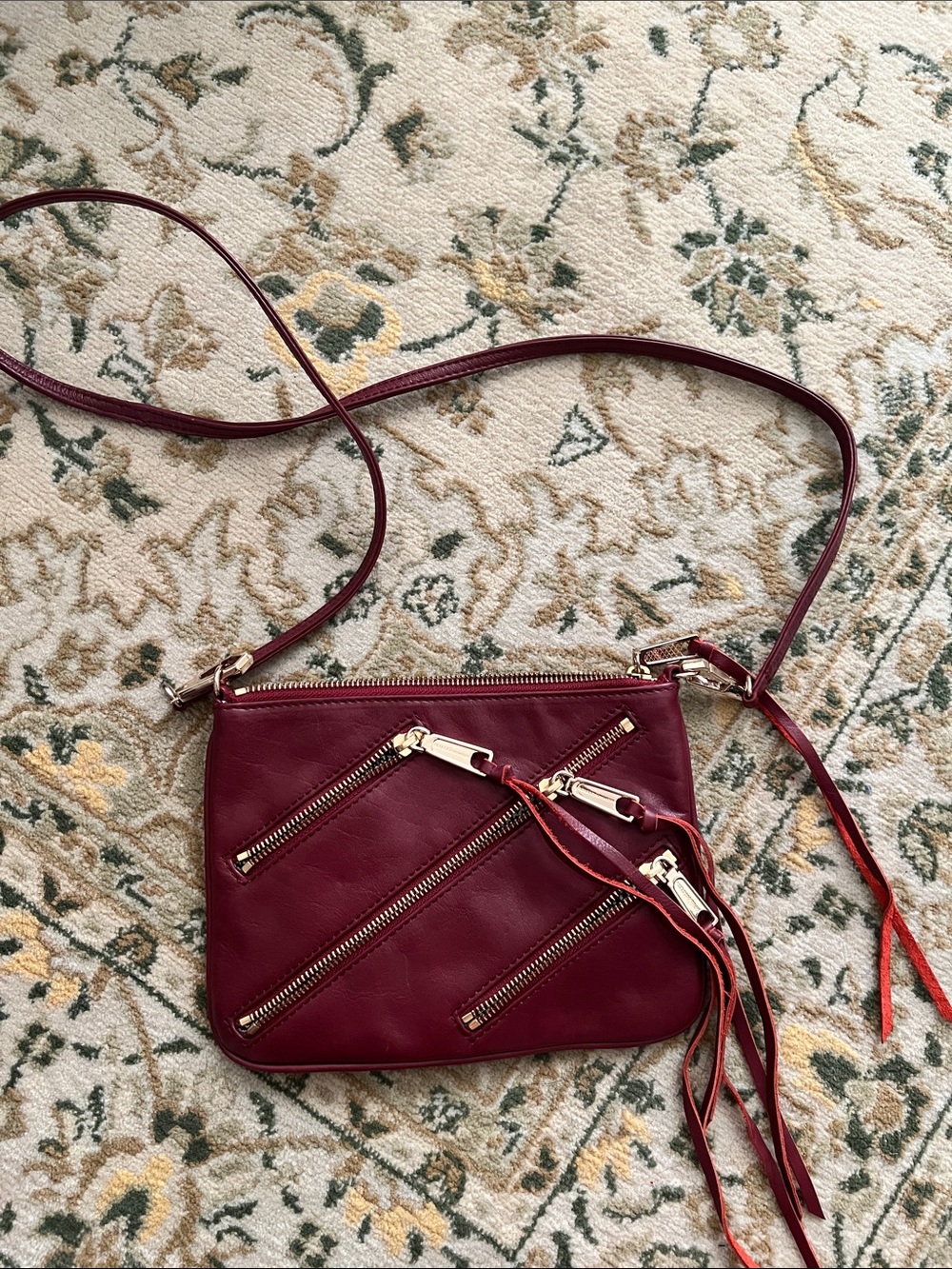 Rebecca Minkoff Wine Red moto Crossbody with Gold Zippers